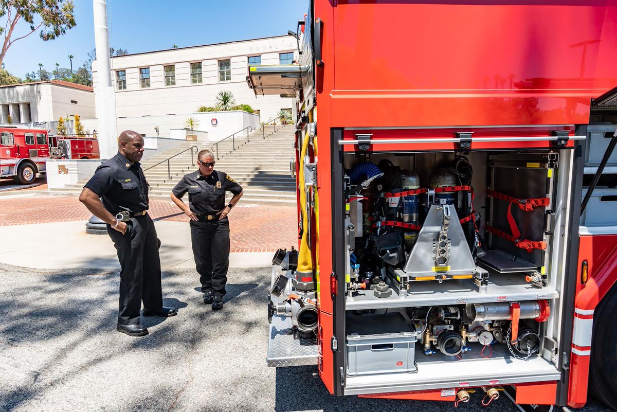 LAFDChief's tweet photo. It’s here - North America’s FIRST ALL #electric engine has arrived in #LosAngeles. I got to test it out. It’s quiet, has a tight turning radius, smaller width, and most importantly will reduce harmful emissions. Tomorrow is the public unveiling at FS 82 in #Hollywood. https://t.co/S7bAB7pVeJ