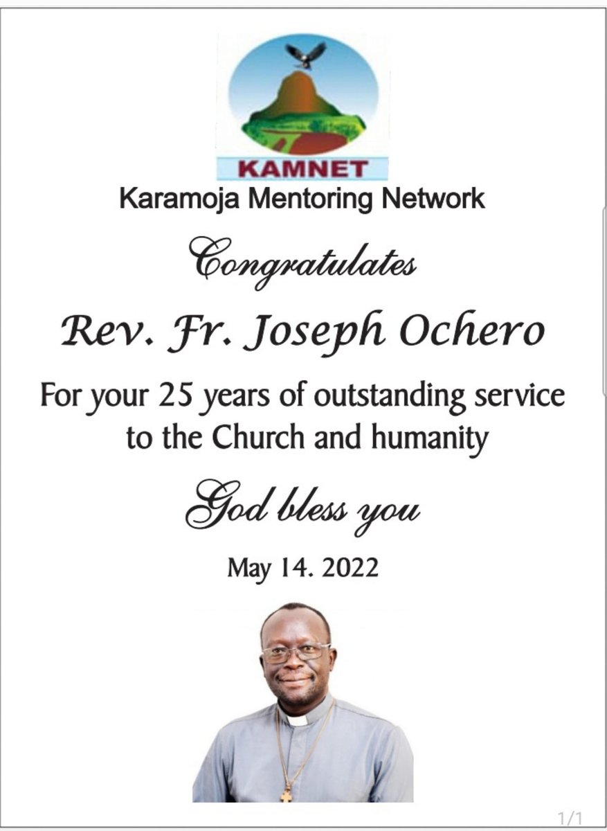 Kmentoring's tweet photo. Rev. Fr. Joseph Ochero celebrates his priestly silver jubilee today. We thank him for his outstanding service to the church and humanity. Prayers begin at 10:00 a.m. at Immaculate Heart Of Mary Catholic Church Morulem, Abim district. @Akellocaroll @OkothhO @Mercywoods @DrOjok https://t.co/EYXUebD1A6