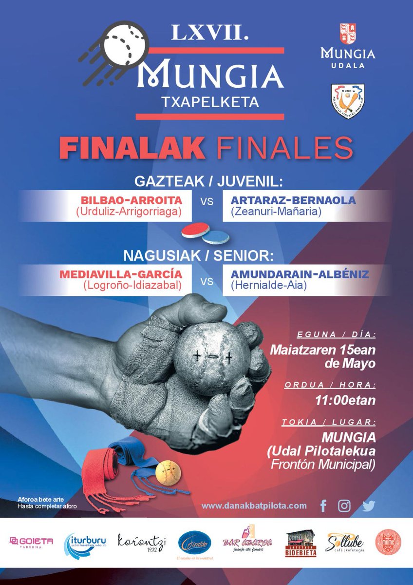 Danakbatpilota's tweet photo. Gabon Pilotazaleok!
Azken orduko aldaketa bategaz gatoz.
Nagusien finalean Mediavillak jokatuko dau aurreko kuadrotan, Fernandezen ordez, Españako 22 urte azpiko txapelketaren finalerako deialdia dela eta.
Beraz, kartela holan lotzen dazku.
#Mungia #Trobika #EskuPilota https://t.co/jhHjTeRzKn
