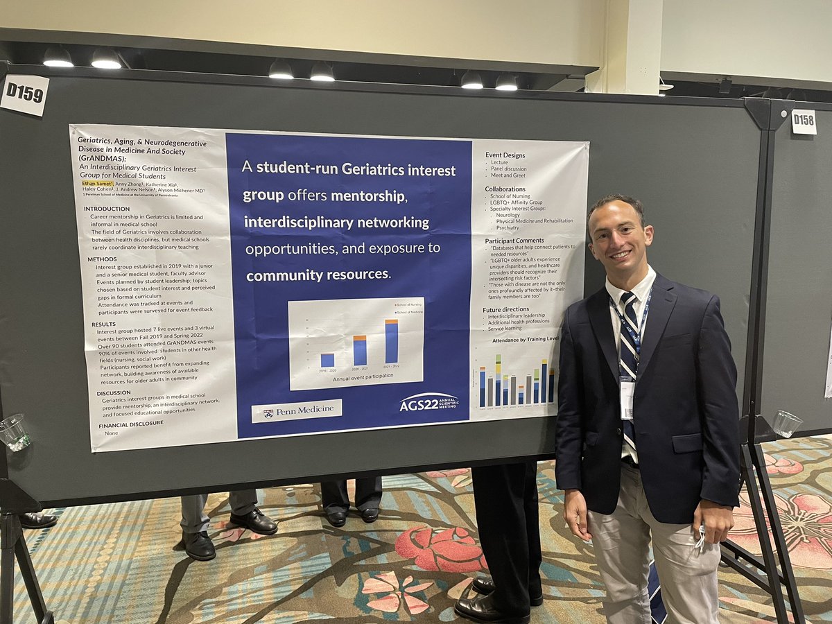So proud of fourth year <a href="/PennMedicine/">Penn Medicine</a> student and soon-to-be Dr. Ethan Samet presenting at #AGS22 about the interdisciplinary geriatrics student interest group he founded as a first year student! <a href="/Penn_Geriatrics/">Penn Geriatrics</a>