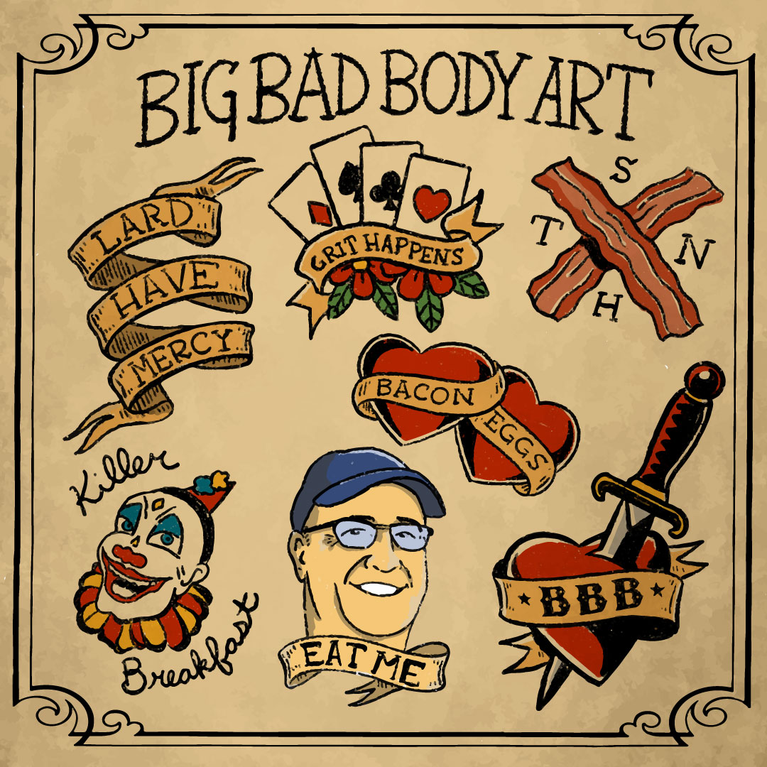 TheSplinterGrp's tweet image. Preparing for the opening of a new Big Bad Breakfast location always entails us creating some crazy artwork for the interior. Spring Hill Tennessee is receiving the royal treatment with a wall of custom BBB-themed tattoo designs, including the requisite creepy clown.