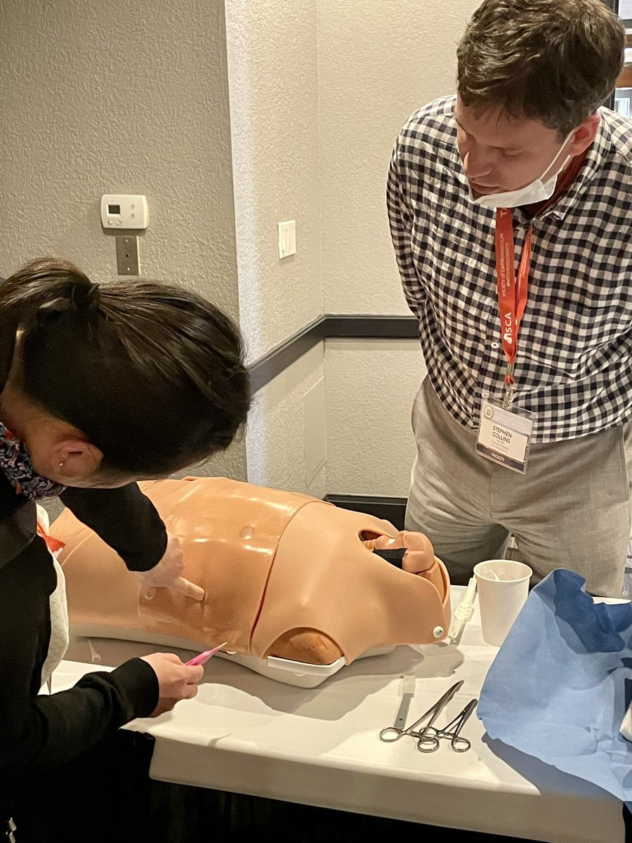 LKolarczyk_MD's tweet photo. Chest Tube station at the Critical Procedures Station today at #SCATAS2022.  Lots of hands on opportunities to sharpen skills!  Thanks Dr. Stephen Collins for your teaching expertise!  @UVaAnesthesia @scahq @EmilyTeeterMD https://t.co/oatcHTCi9R