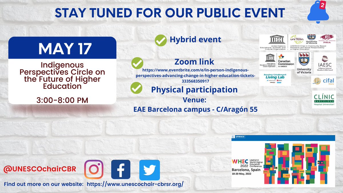 UNESCOchairCBR's tweet photo. Our public event "Indigenous Perspectives Circle on the Future of Higher Ed" is at 3 pm Barcelona, hosted during the #HigherEducationWeek as part of UNESCO #WHEC2022 Agenda. Register here! https://t.co/ETaE9MaA6x @buddhall @RTandon_PRIA @PRIA_India @RRING_PROJECT @unescobangkok https://t.co/jP3hdFdDF4