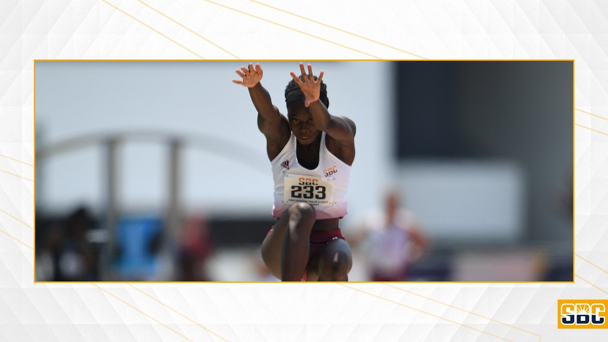 SunBelt's tweet photo. 𝗧𝗛𝗘 𝗟𝗢𝗡𝗚𝗘𝗦𝗧 𝗟𝗘𝗔𝗣𝗘𝗥.

@ULM_Track captures its first 🥇 of the #SunBeltTF Championships as Eunice Ilunga Mbuyi takes the top podium spot with a 6.16 in the long jump! https://t.co/nkmOQHUVcJ