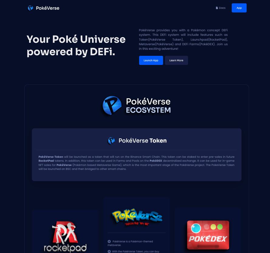 PokeVersebsc's tweet photo. You can find whitepaper, roadmap and more. Your Poké Universe powered by DEFi.

🚀  Fair Launch: May 18, 2022 - 17:00 UTC

🌎 https://t.co/6hOYfVHJE7 https://t.co/PWV8DDgR5D