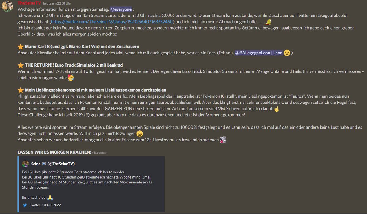 Morgen gibt es ab 12:00 mittags wie versprochen ein 12h Livestream auf Twitch!

Alle wichtigen Infos 👇