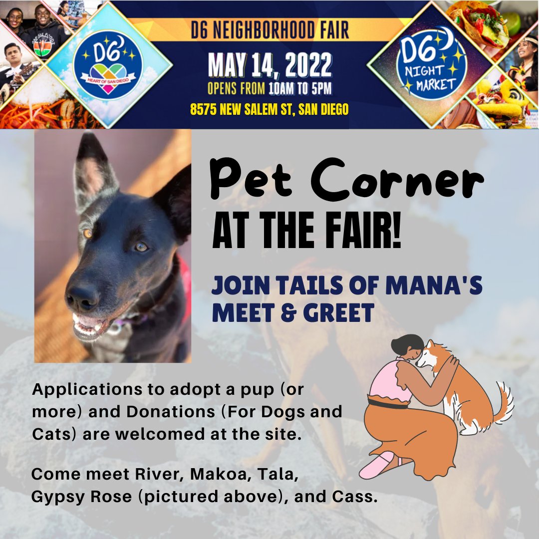 Visit our pet corner at the D6 Neighborhood Fair - May 14 - mailchi.mp/d6nightmarket/…