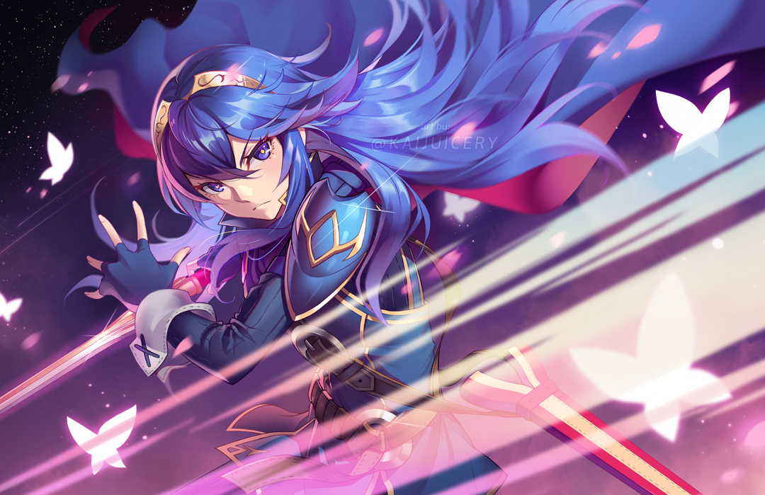 lucina (fire emblem) 1girl weapon falchion (fire emblem) long hair solo blue hair sword  illustration images