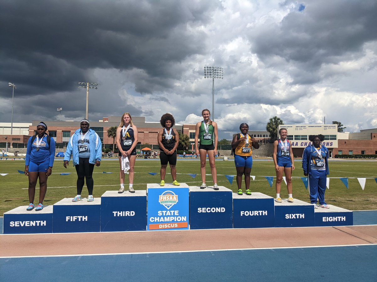 FHSAA's tweet photo. Congratulations to the  FHSAA 3A Girls Discus throwers, the Class 3A State Champion is Johntavia Shaw Countryside https://t.co/dIS5pr0ezF