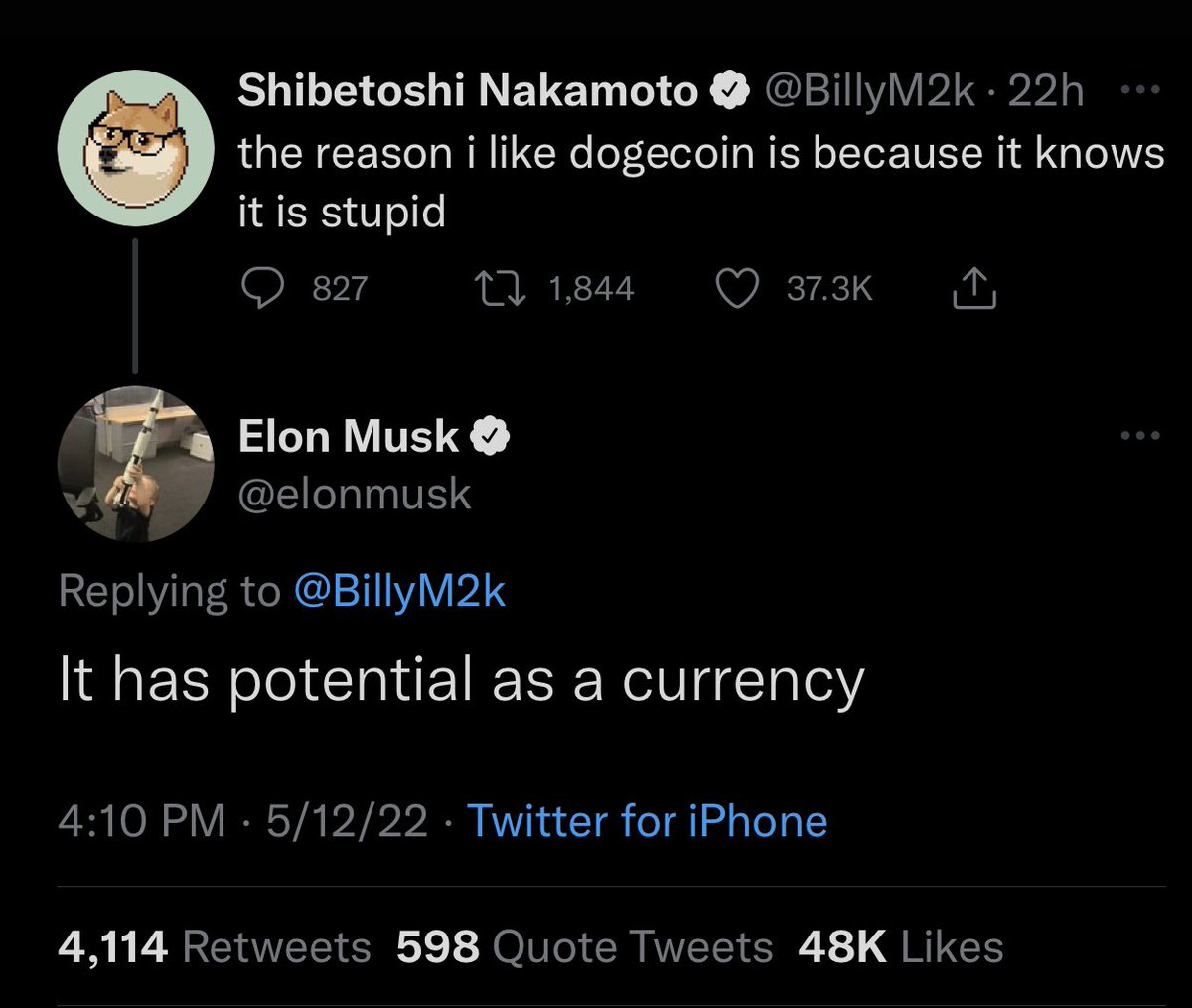 Elon Musk says in a recent tweet #Dogecoin “has potential as a currency.”
