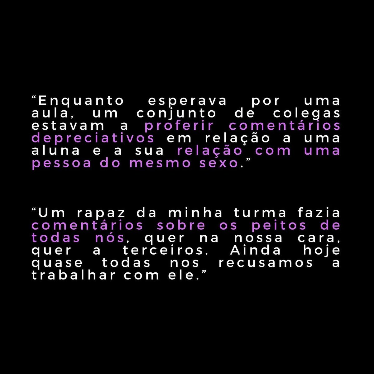 Não toleramos! 
Relembramos que a recolha de testemunhos tem o intuito de demonstrar aos mais distraídos (ou aos que se fazem de) que a violência machista e xenófoba continuam enraizadas no seio estudantil.