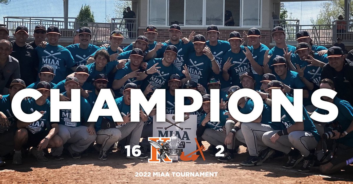 CHAMPIONS! Kalamazoo wins over Hope by a score of 16-2 in the 2022 MIAA tournament! 🐝⚾️

The Hornet offense put up 12 hits and the bullpen went to work to secure the trophy! 🏆🔥

Kalamazoo will play in the NCAA Regional and well be scheduled officially next Monday.

#GetTo