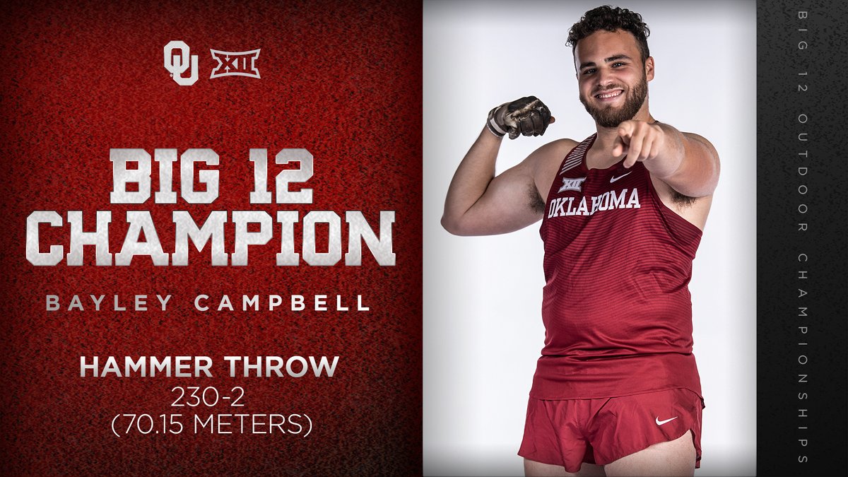 OU_Track's tweet photo. 𝙃𝙖𝙢𝙢𝙚𝙧 𝙎𝙬𝙚𝙚𝙥! 💯

@bayley29 throws a new SCHOOL RECORD at 230-2 (70.15m) and becomes a Big 12 Champion!

#BoomerSooner ☝💨 https://t.co/tdHtkLaJon