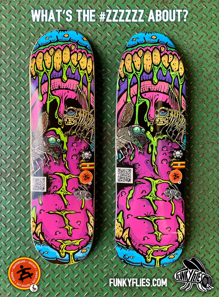 We have officially done it! The #flies #skateboards are on the way to <a href="/uganda_sk8bding/">Uganda Skateboard Society</a> &amp; <a href="/Gerald23N/">Gose Gerald</a> will be able to hand these out to 100 kids! This is where #NFTs meet #IRL 🔥🤙🪰🛹 That is how we do it here at #funkyflies #zzz #realpeople #helpingothers #givingnback feels good!