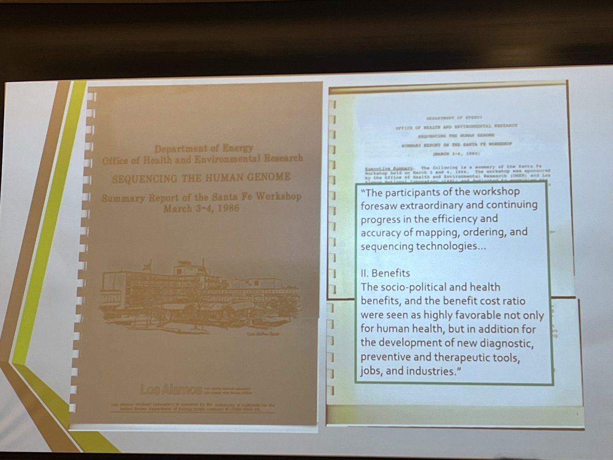 FlavioRochaMD's tweet photo. Fantastic historical lecture by Dr. Ari Patrinos on the origin and evolution of the Human Genome Project at #C2T2. Had no idea it started in the Department of Energy as an effort to study the effects of ☢️ on 🧬 https://t.co/8W0FqUYbuw