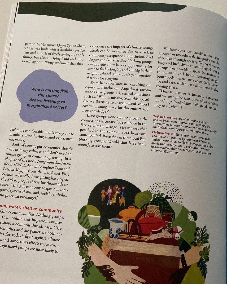 teghanacres's tweet photo. ‘Buy Nothing, Build Community’ is my first magazine feature, and my first piece published in print! ✍️🤩

My piece looks at Buy Nothing groups through a climate lens and explores their ability to create community.

Find this copy of @asparagusmag at https://t.co/UGXUT3Qh72. https://t.co/Kb6Cr5oksc