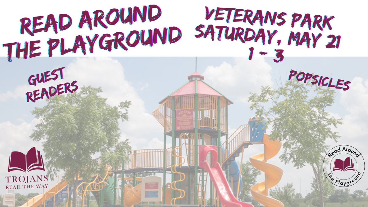 JenksReadtheWay's tweet photo. We’re so excited to announce our first ever Read Around the Playground event!
Come to Veterans Park on Saturday, May 21st from 1 - 3 for Read Around the Playground with #TrojansReadTheWay!
We'll have guest readers, popsicles & much more for the whole family!
See you there! https://t.co/vcXDUn34oX