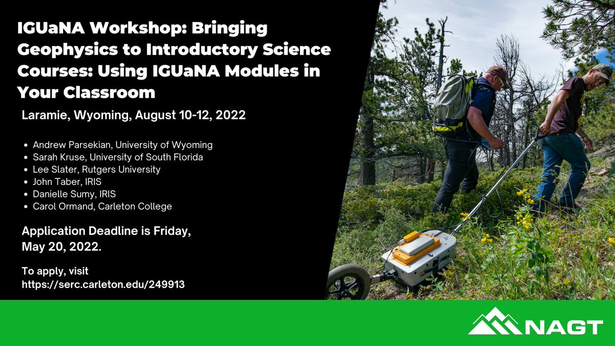 IGUaNA Workshop: Bringing Geophysics to Introductory Science Courses: Using IGUaNA Modules in Your Classroom

Application deadline is TODAY, May 20. 

To apply visit
serc.carleton.edu/249913

<a href="/IRIS_EPO/">IRIS_EPO</a>, #geophysics, @uw_nsgeophysics, <a href="/skruse109/">Sarah Kruse</a>, <a href="/NSG_AGU/">AGU Near-Surface Geophysics</a>, <a href="/RUNgeophysics/">RUNgeophysics</a>