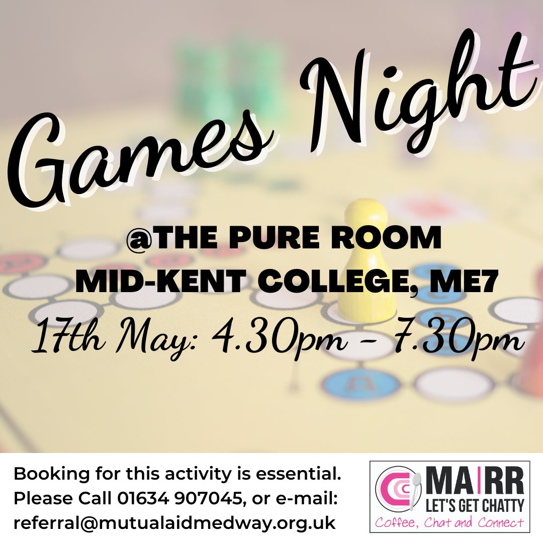 LGC_Medway's tweet photo. Do you live in Medway? Are you feeling isolated or lonely? If you are then why not join us this Tuesday for our games night at @MidKentCollege if you'd like to join us please drop us a message. #letsgetchatty #marr #mutualaid #community #itswhatwedo #friendship #medway https://t.co/8bgEqp3LEa