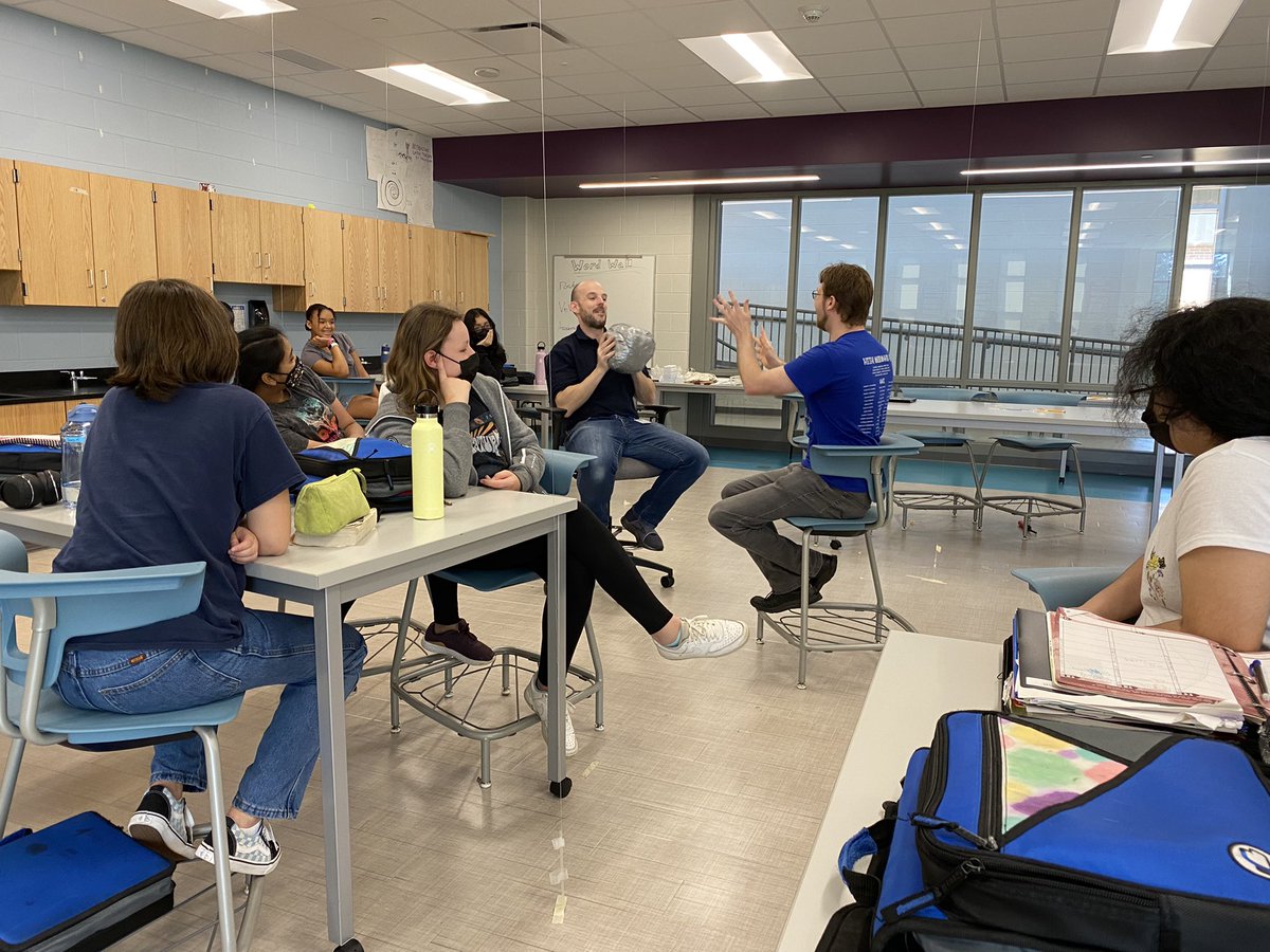 Priebefive's tweet image. Mr. Williams convinced Dr. Scott to demonstrate Newton’s 3rd law for students today! They loved it!! #d60learns