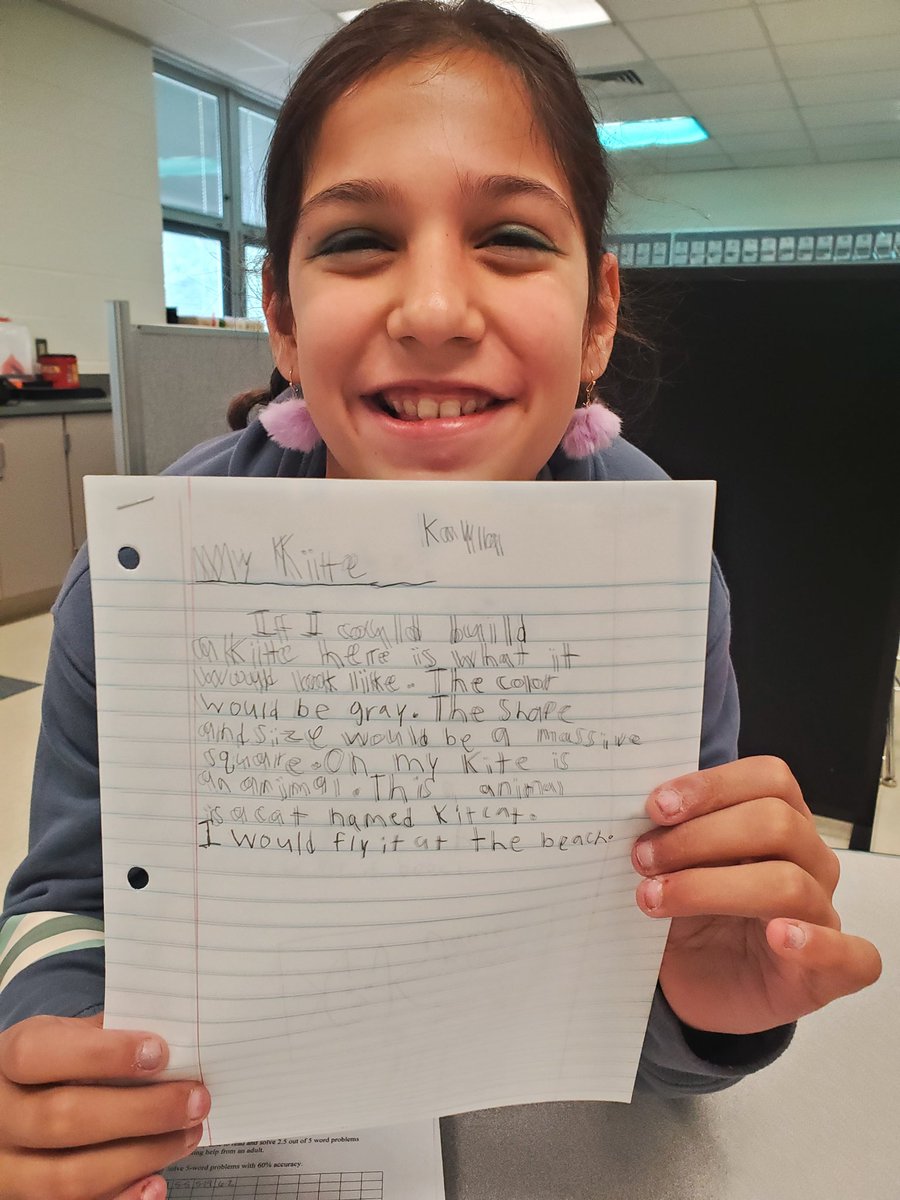 MrsLafferty1's tweet photo. Super proud of my 5th grader Kayla today! She wrote a wonderful paragraph that totaled 6 full sentences! Keep it up Kayla! Next up is building the kite you wrote about! #PennDelcoProud https://t.co/BDoAIqY9R2