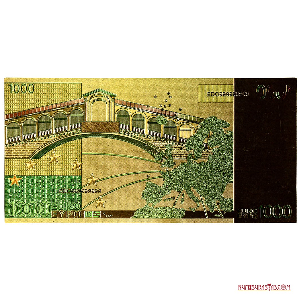numisubastas's tweet photo. EN SUBASTA:
Fantasía de 1.000 euros impresa en oro.
Para mayor información consultar el link:
https://t.co/vSo26aYr3H
#Notafilia #Billete #PapelMoneda #BankNotes #Note #PaperMoney #PaperMoneyAuction #PaperAuction #RarePaperMoney #RareBankNote. https://t.co/ml8b9Gy9X1