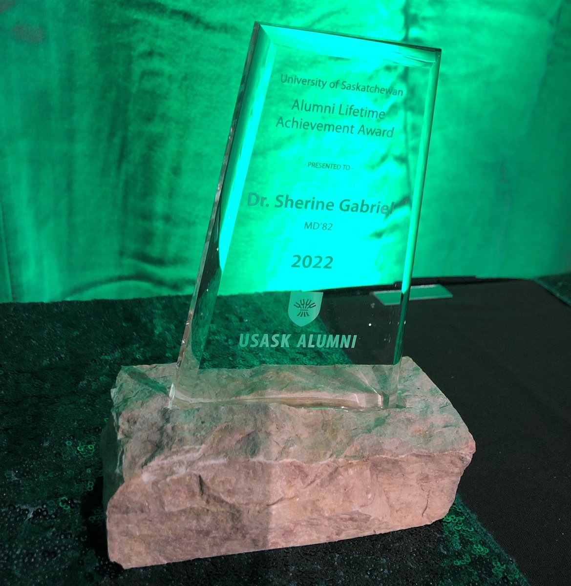 RushUniversity's tweet photo. Congratulations to #RushU President @sherineEgabriel, MD, MSc, who was honored with an Alumni Achievement Award from @UsaskAlumni. Gabriel was one of seven recipients recognized for their significant accomplishments and contributions since graduating. https://t.co/Ha4mJoOO8w https://t.co/QXkPtEPfO4