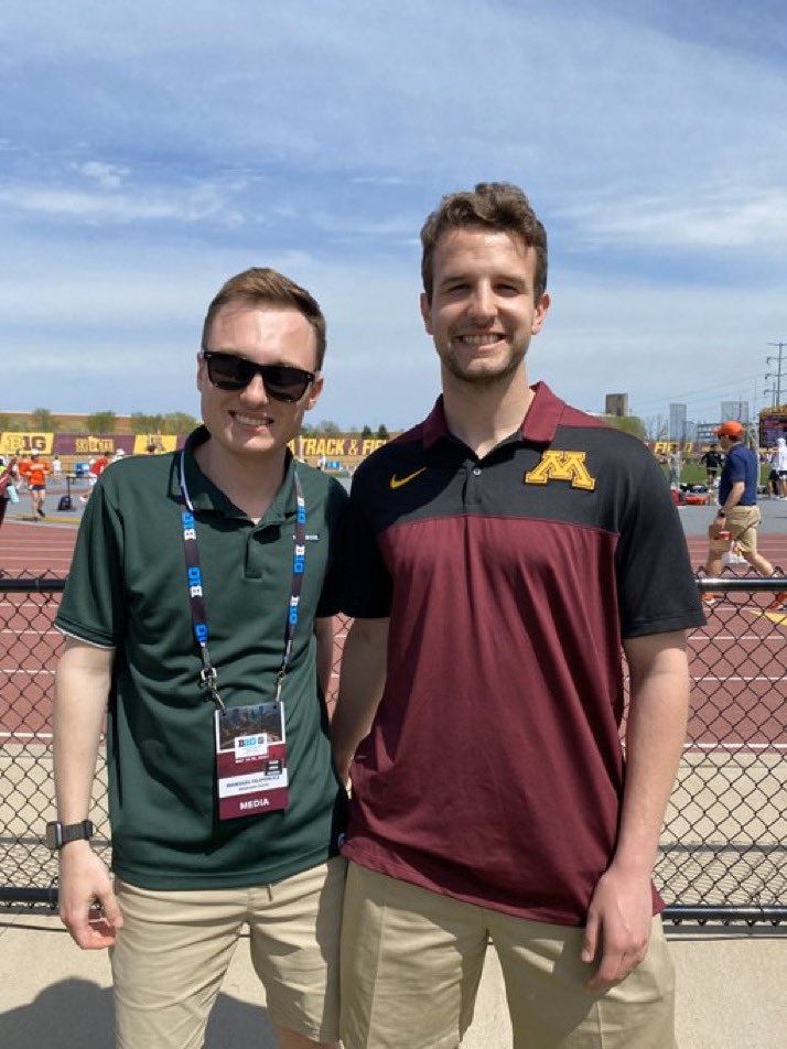 CanisiusSPMT's tweet photo. Two Canisius MSA alumni, Marshal Filipowicz ‘18/‘20 and Chris Rolfing ‘22 caught up at the Big Ten Track and Field Championships in Minneapolis! @bigten @MSU_Athletics @GopherSports
#CanisiusCrackedTheCode https://t.co/TKsJ7bbMaC