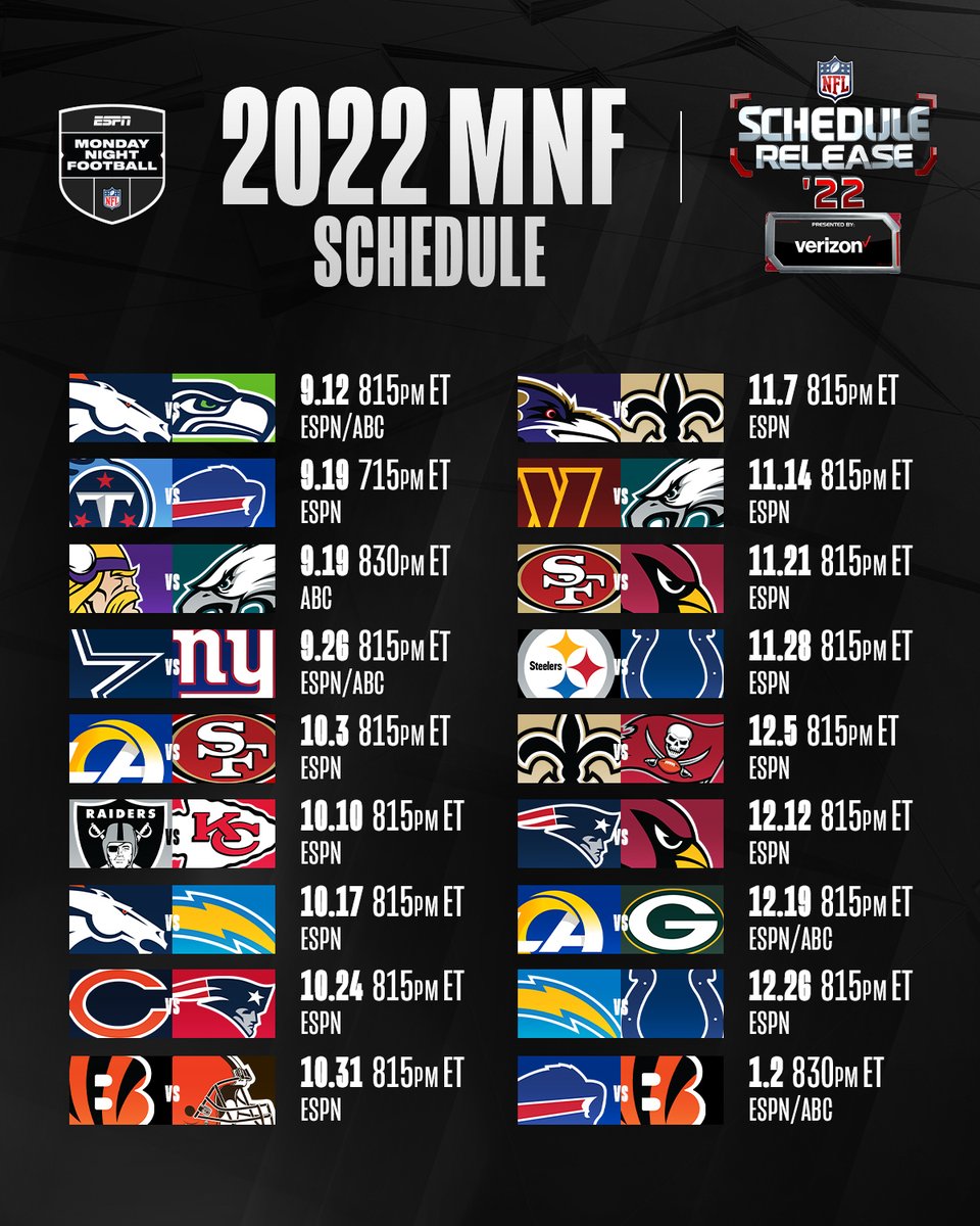 monday night football schedule 2022 printable