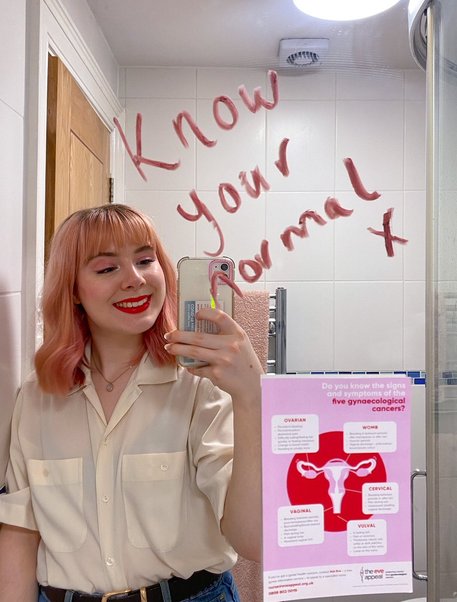ItsMillyEvans's tweet photo. A very late entry for @eveappeal #GetLippyDay! 💋 One of the most important (and easiest) things you can do to help detect cancer early is to #KnowYourNormal - learn what’s normal for you and see your GP if anything changes. Early diagnosis saves lives 💪 #gynaecancer #GetLippy https://t.co/Gzqq2xKJ0P