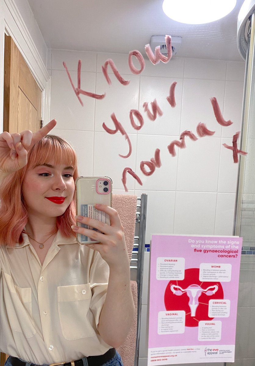 ItsMillyEvans's tweet photo. A very late entry for @eveappeal #GetLippyDay! 💋 One of the most important (and easiest) things you can do to help detect cancer early is to #KnowYourNormal - learn what’s normal for you and see your GP if anything changes. Early diagnosis saves lives 💪 #gynaecancer #GetLippy https://t.co/Gzqq2xKJ0P