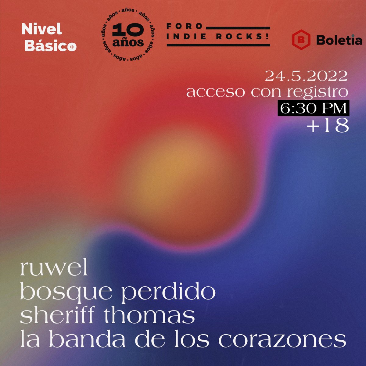 Este 24 de mayo tienes una cita imperdible con <a href="/ruwel_band/">Ruwel</a>, Sheriff Thomas, <a href="/Bosque_Perdido/">Bosque Perdido</a> y La Banda de los Corazones ✨🎶

¡Acceso libre con registro! bit.ly/37yyN4h
