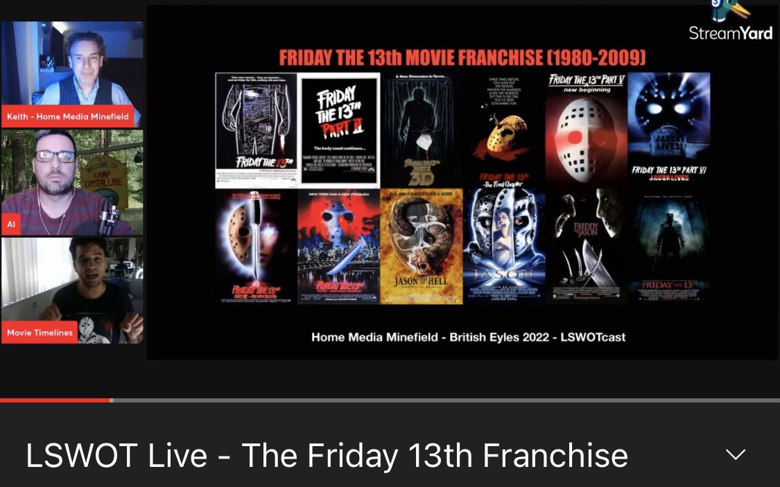 homemediamine's tweet photo. Happy Friday the 13th! Please see our livestream from earlier now available as a video :
https://t.co/LYjFwBVclN
#friday13th #fridaythe13th #fridaythe13thfranchise #jasonvoorhees #seanscunningham #freddievsjason #80sslasher #80shorror #livestream #moviediscussion https://t.co/3oN9fIPa3E