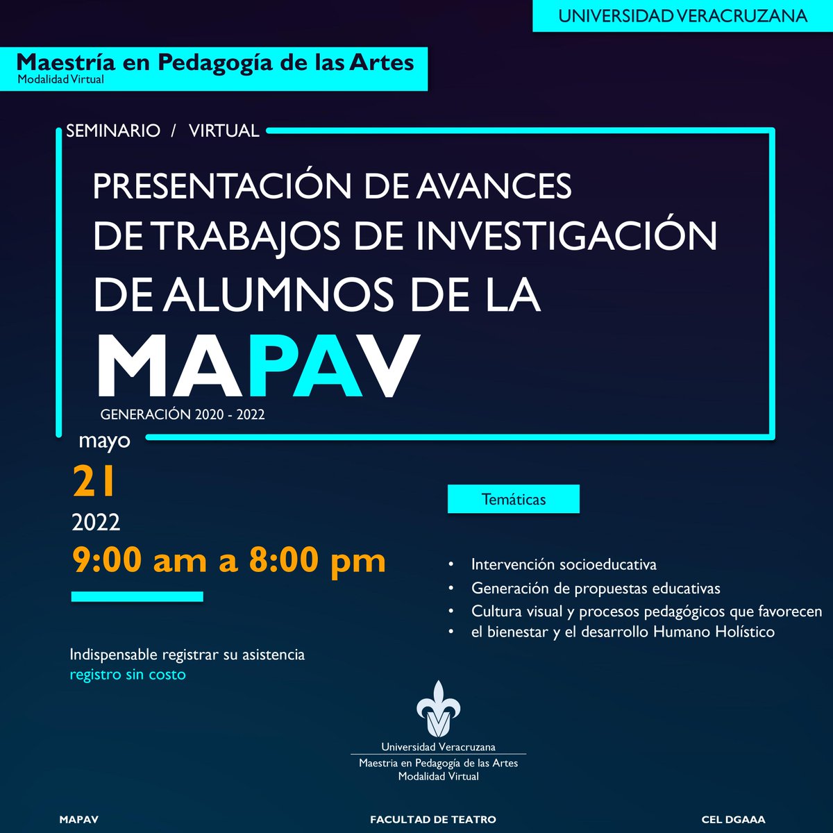 MapavUv's tweet image. Seminario virtual: PRESENTACIÓN DE AVANCES DE LOS TRABAJOS DE INVESTIGACIÓN DE ALUMNOS DE LA MAPAV.

Fecha: Sábado 21 de Mayo de 2022
Hora: 9:00 am a 8:00 pm

1.- Realiza tu registro sin costo: forms.office.com/r/NFsJNzPGGq