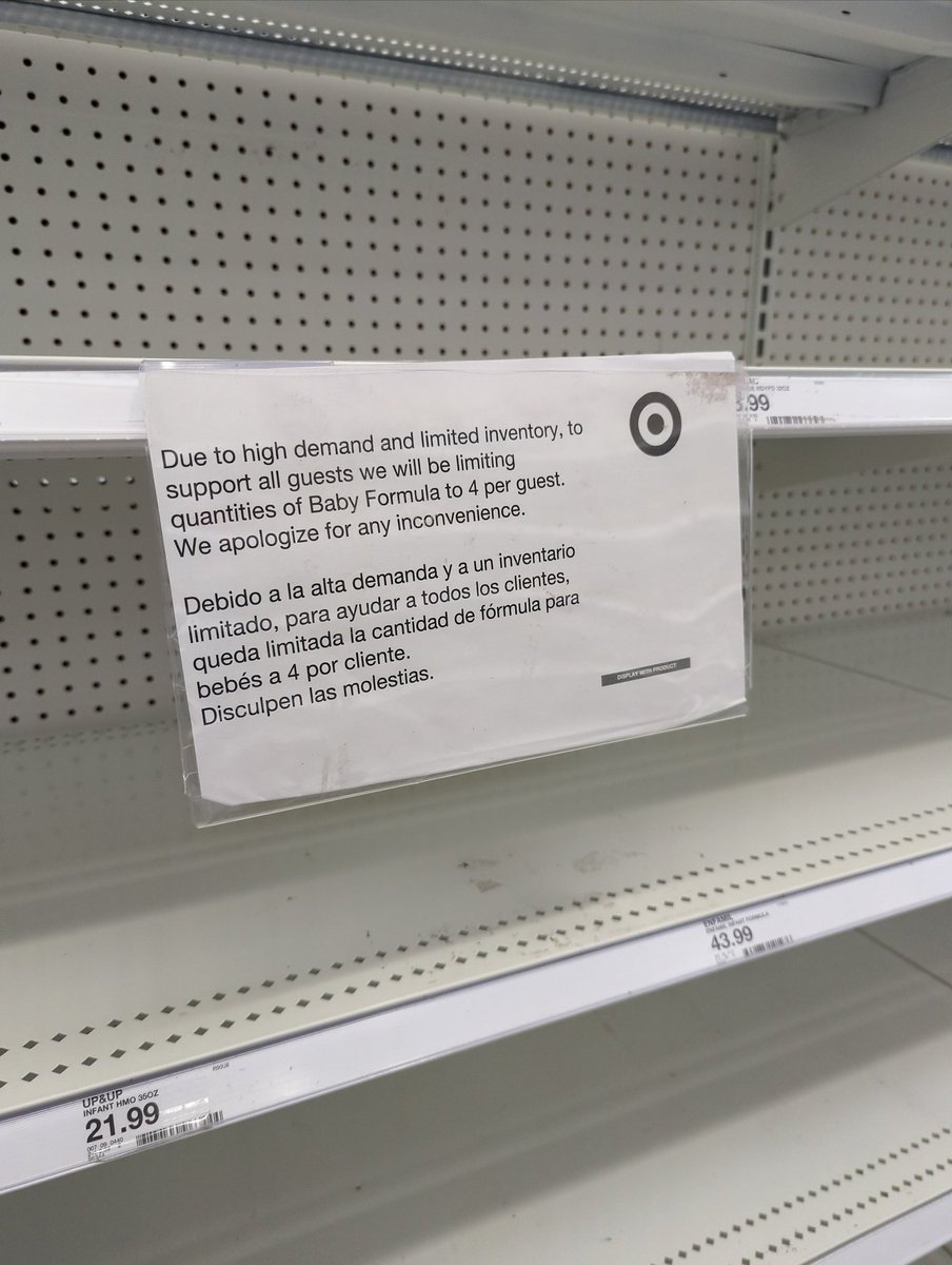 magicgrl111's tweet photo. This is the infant formula section today at Target in Marin City. The fact that there's no formula to purchase should horrify you. Where are parents supposed to do to feed their babies? https://t.co/yrp6Hgi4V8