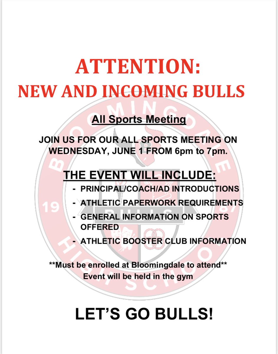 Check it out! Coaches and admin will be there to answer all your questions! 👇 <a href="/BloomingdaleSHS/">Bloomingdale SHS</a>