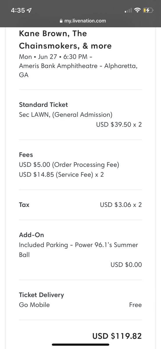 ajeff32's tweet photo. @LiveNation fuck off with your service fees! https://t.co/VGPlR7AFxc