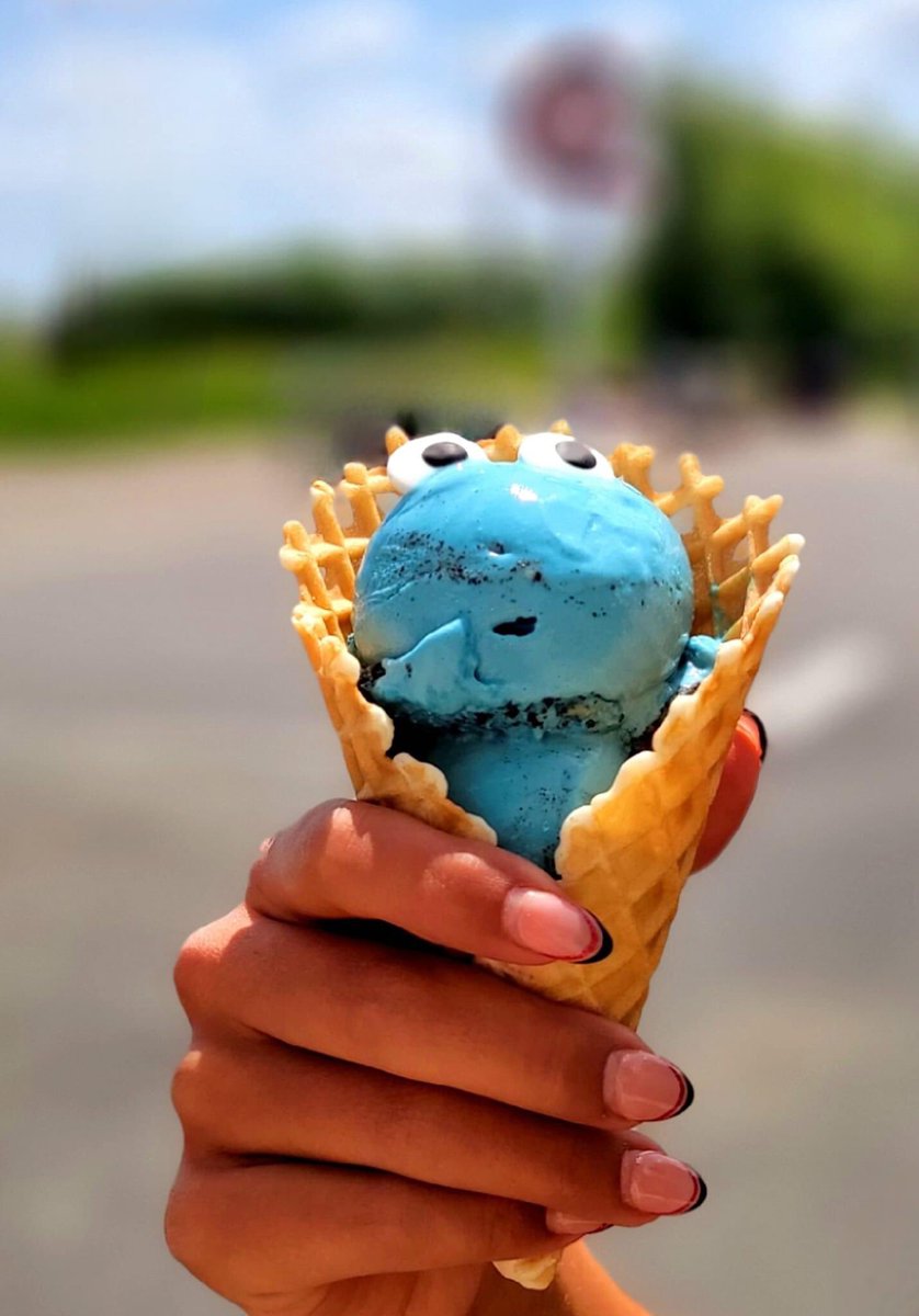Our 1st flavor of the month is here! Stop by Charbetts to try our homemade Cookie Monster ice cream, made with cookie dough and cookies and cream 😋