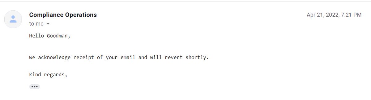 g_ohiole's tweet photo. There was no further response from compliance till 14th when I sent in a reminder. I got no response still and I sent in another reminder on 19th April.
@kudabank finally responded on the 21st with this. I am yet to see a better euphemism for do-not-disturb-me https://t.co/8pGRUizCZ6