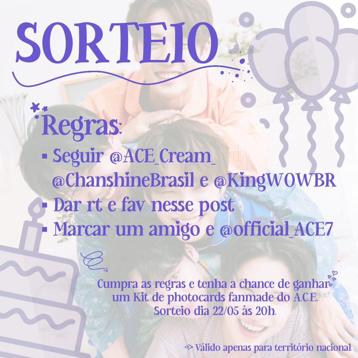 ACE_Cream_'s tweet photo. Para comemorar o aniversário de debut do A.C.E, nós da A.C.E Cream junto com a @ChanshineBrasil e @KingWOWBR estaremos sorteando um kit fanmade.

Para participar bastar seguir as regras descritas na imagem abaixo. 

O sorteio será dia 22/05, boa sorte Choices. https://t.co/85syxShcki