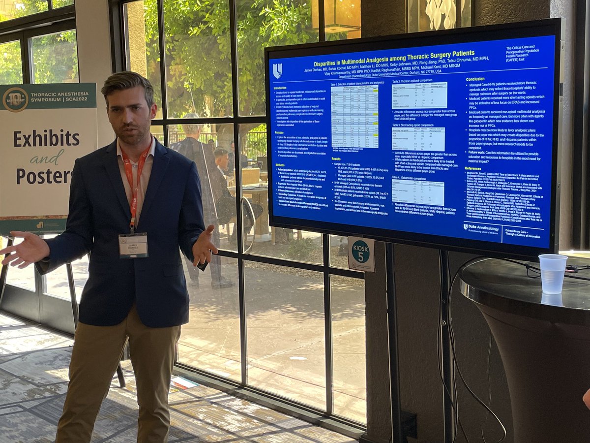 jdierkesmd's tweet photo. My turn at #SCATAS2022 to discuss analgesia disparities among thoracic surgery patients with my cofellow and attending cheerleaders @Duke_Anesthesia @DukeAnesFellows @ryklinger @brandi_bottiger @NazishHashmi1 @yas_mai @angelapollakMD @scahq @scahq_tas https://t.co/bDO6LayksA