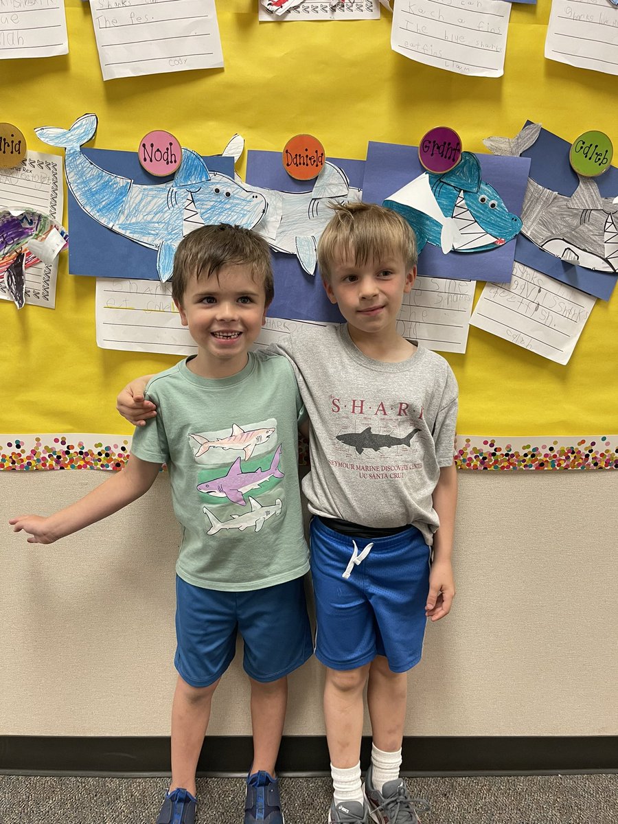 These two were ready for our fun writing craft today! Shark shirts to match our shark writings! 🦈 <a href="/popepanthers/">🅟🅞🅟🅔  🅟🅐🅝🅣🅗🅔🅡🅢</a>