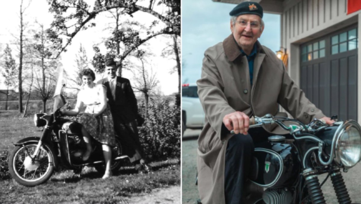 jethrocellphone's tweet image. Before emigrating to the country, Vince Zandbelt’s father had to part with his beloved 1956 DKW motorcycle. Vince found it, from Holland, for his father’s 90th birthday,

#inspirationalstories #againggracefully #jethrophone #seniorcellphone #basicphone #stories #inspiring