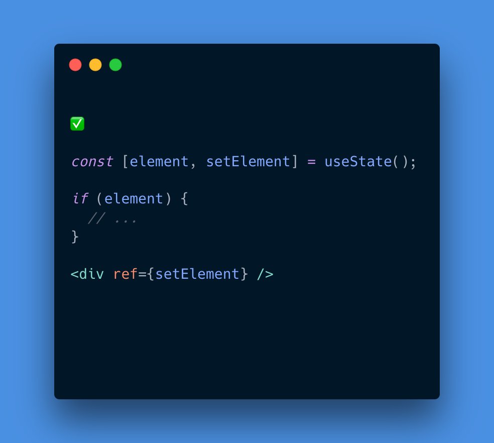 React tip: if you need to access an element ref during render, use useState instead of useRef.