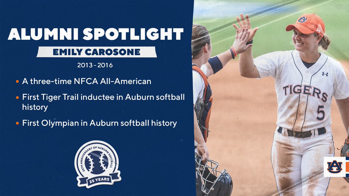 AuburnSoftball's tweet photo. 𝘼𝙇𝙐𝙈𝙉𝙄 𝙎𝙋𝙊𝙏𝙇𝙄𝙂𝙃𝙏: 𝘌𝘮𝘪𝘭𝘺 𝘊𝘢𝘳𝘰𝘴𝘰𝘯𝘦

We had to cut the list of accolades short for @Emily5Car ... but let's just say she's one of the best to EVER do it! 🤩

#WarEagle | #TitleIXAU50 https://t.co/lacem2fjyk