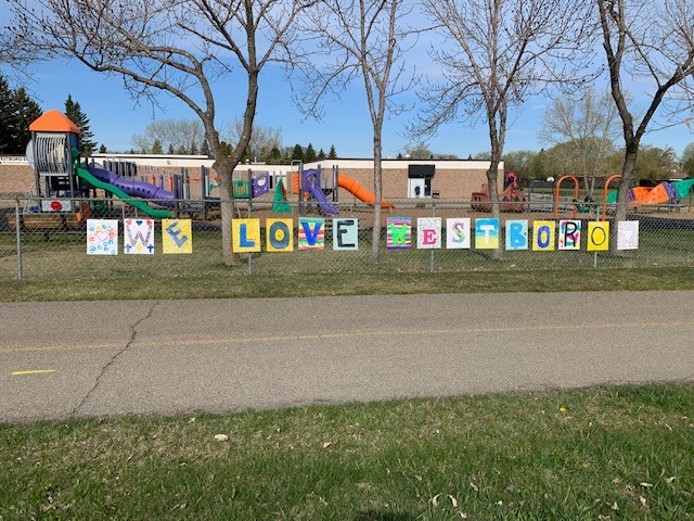 WBOelementary's tweet photo. We❤️Westboro! Each class contributed a letter to this sign along Broadmoor Blvd! @WBOelementary #eips https://t.co/mjLd8XWhDX