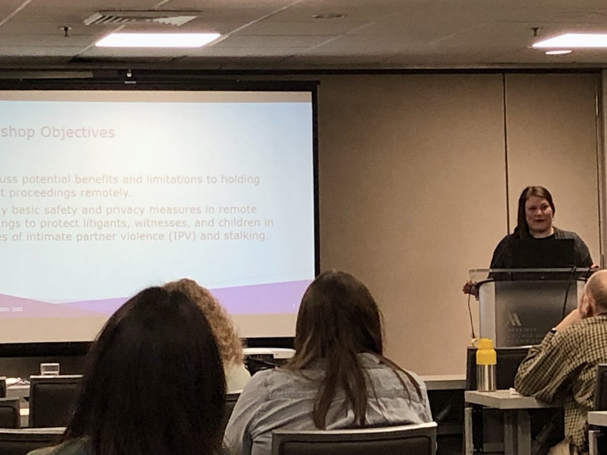 NCJFCJ's tweet photo. Kudos to Stephine Bowman, #NCJFCJ program attorney for her informative @AFCCtweets session - Rethinking Safety and Privacy: #RemoteHearings and #IntimatePartnerViolence. #AFCC59 https://t.co/FBhOrmpnfU
