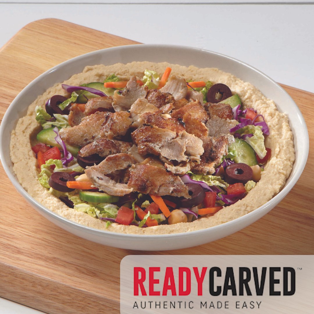 It's International Hummus Day, so celebrate with your favorite hummus and our new authentically seasoned ReadyCarved Chicken Shawarma slices. Pair these two global ingredients together for a ethnic salad, hummus bowl, or protein-packed wrap! #ReadyCarved #InternationalHummusDay