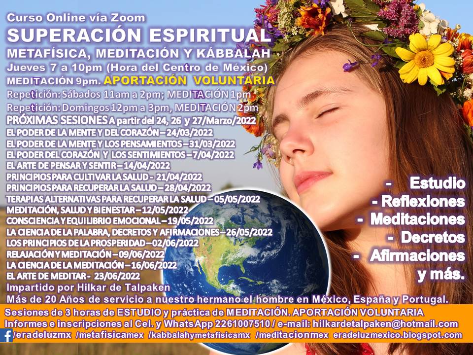 HilkarKabil's tweet photo. Curso Libre Online de Metafísica, Meditación y Kabbalah, vía zoom, todos los Jueves 7pm, MEDITACIÓN 9pm. https://t.co/90RqAEMsgZ