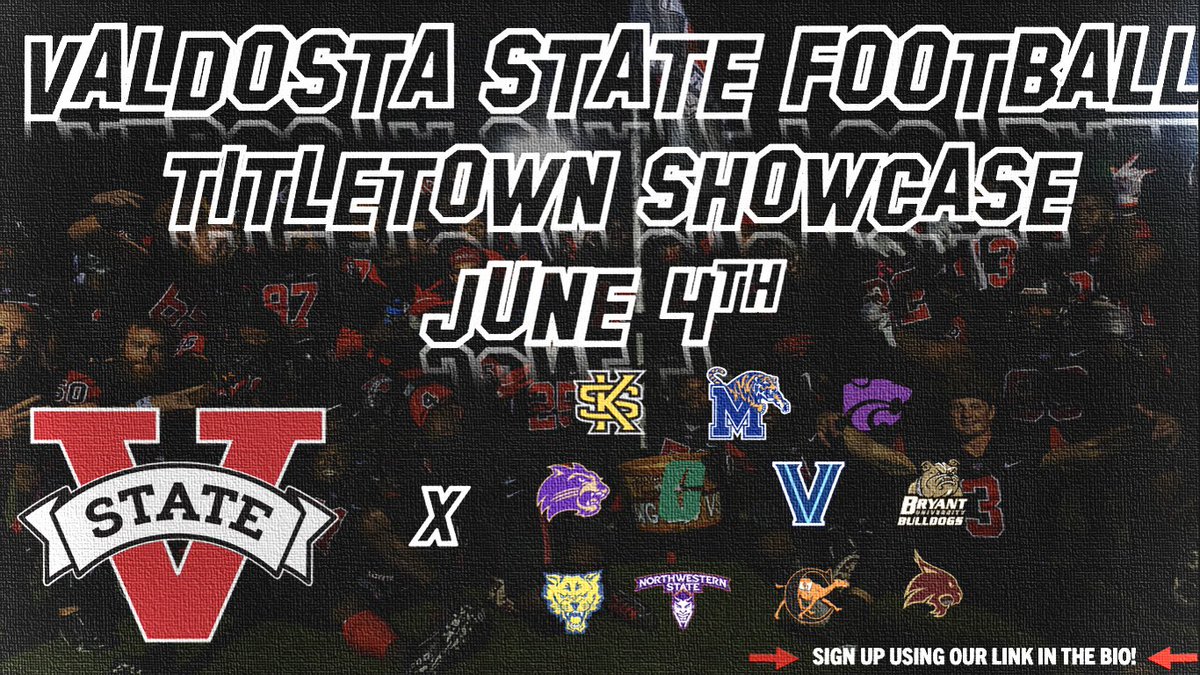 VState_Football's tweet photo. 🔥🔥🔥 If you are a 2023 and want a chance to earn a scholarship from the 4x National Champion Valdosta State University Blazers... then you need to cancel anything you had going on June 4th and come to TITLETOWN, USA!! Come be a #DOG ➡️https://t.co/JgNJoxZrbI https://t.co/ueK7dckl1Q